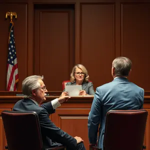 litigation attorney making his case infront of a female judge.